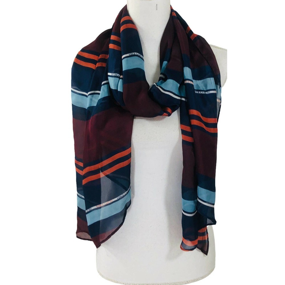 VINCE CAMUTO Designer 100% Silk Scarf Striped Sheer 17x70" Long Scarve - Picture 5 of 9
